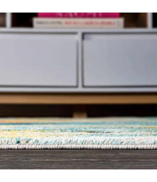 Contemporary POP Modern Abstract Waterfall Blue/Cream 2 ft. x 8 ft. Runner Rug