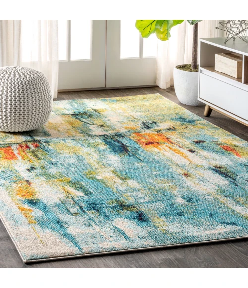 Contemporary POP Modern Abstract Waterfall Blue/Cream 8 ft. x 10 ft. Area Rug