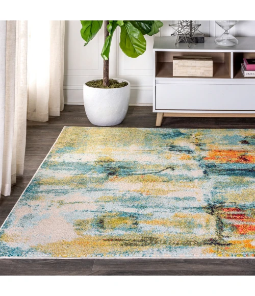 Contemporary POP Modern Abstract Waterfall Blue/Cream 8 ft. x 10 ft. Area Rug