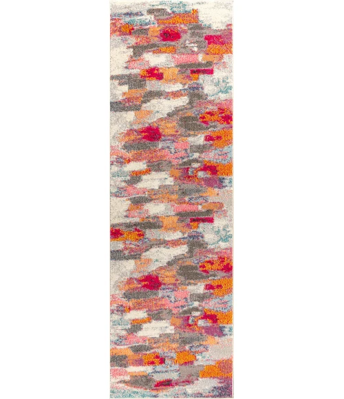 Contemporary POP Modern Abstract Brushstroke Ivory/Pink 2 ft. x 8 ft. Runner Rug