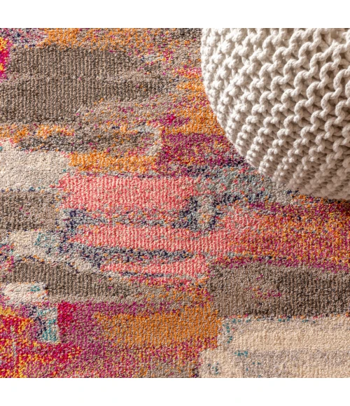 Contemporary POP Modern Abstract Brushstroke Ivory/Pink 3 ft. x 5 ft. Area Rug
