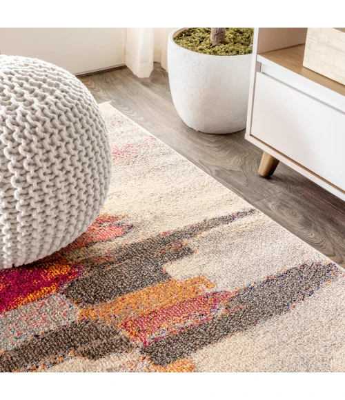 Contemporary POP Modern Abstract Brushstroke Ivory/Pink 3 ft. x 5 ft. Area Rug