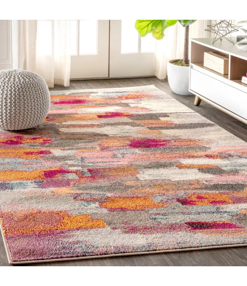 Contemporary POP Modern Abstract Brushstroke Ivory/Pink 3 ft. x 5 ft. Area Rug