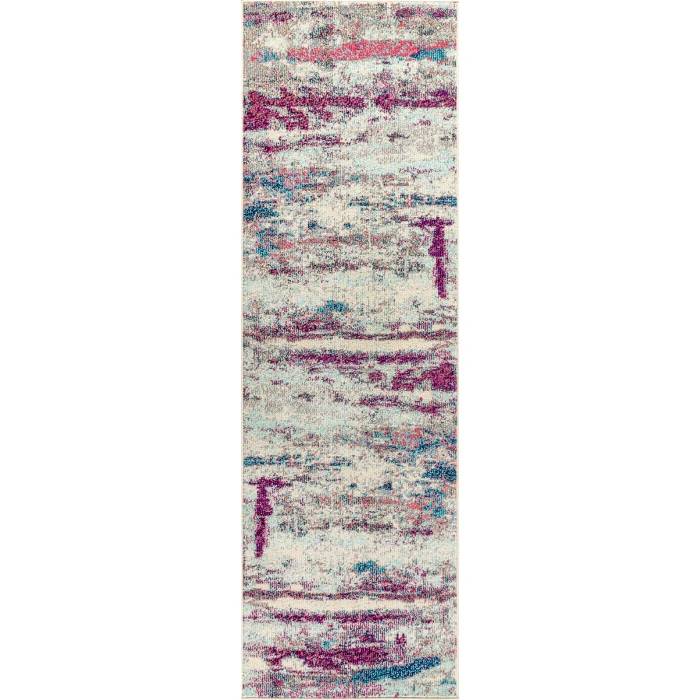 Contemporary POP Modern Abstract Brushstroke Cream/Pink 2 ft. x 8 ft. Runner Rug