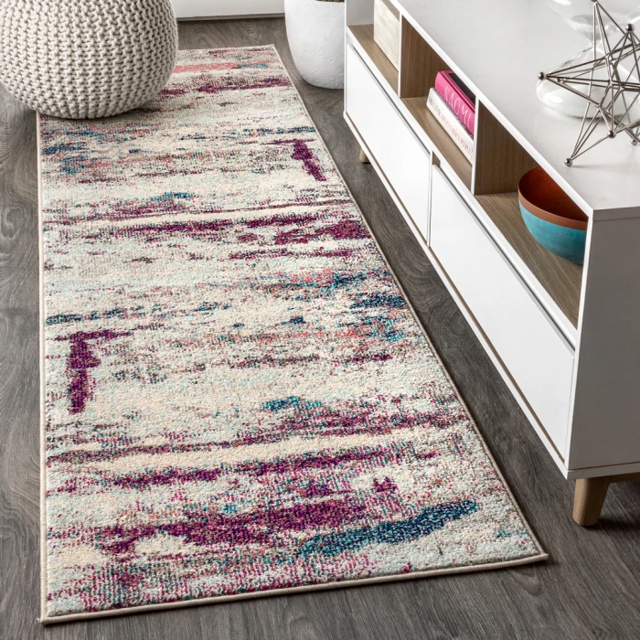 Contemporary POP Modern Abstract Brushstroke Cream/Pink 2 ft. x 8 ft. Runner Rug