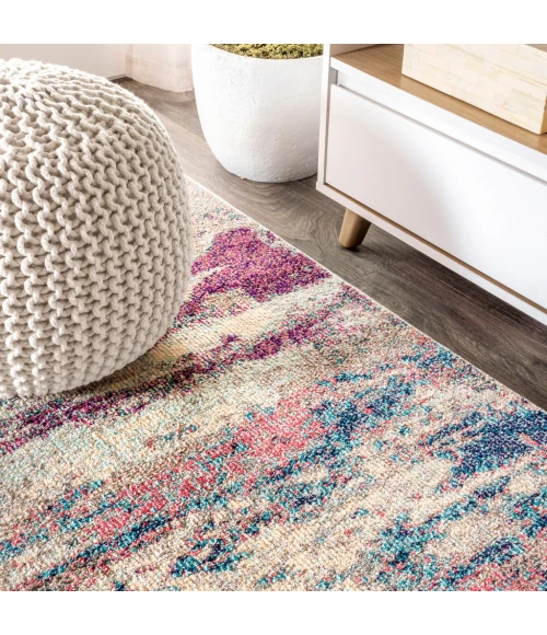 Contemporary POP Modern Abstract Brushstroke Cream/Pink 8 ft. x 10 ft. Area Rug