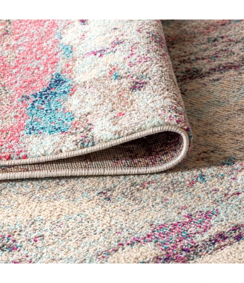 Contemporary POP Modern Abstract Brushstroke Cream/Pink 8 ft. x 10 ft. Area Rug