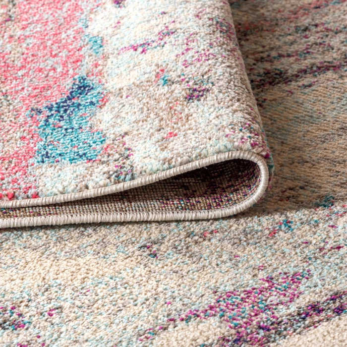 Contemporary POP Modern Abstract Brushstroke Cream/Pink 2 ft. x 8 ft. Runner Rug