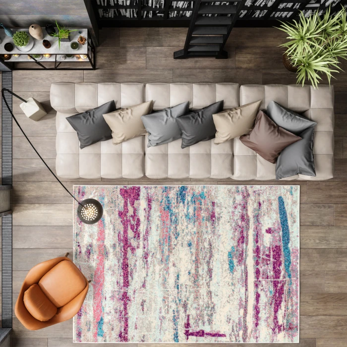 Contemporary POP Modern Abstract Brushstroke Cream/Pink 4 ft. x 6 ft. Area Rug