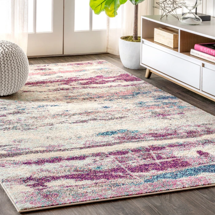 Contemporary POP Modern Abstract Brushstroke Cream/Pink 4 ft. x 6 ft. Area Rug