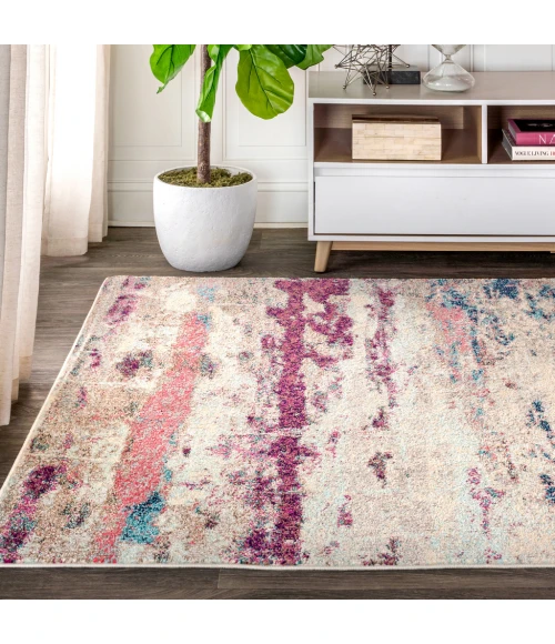 Contemporary POP Modern Abstract Brushstroke Cream/Pink 8 ft. x 10 ft. Area Rug