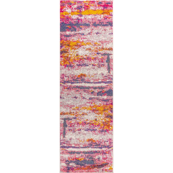 Contemporary POP Modern Abstract Brushstroke Pink/Cream 2 ft. x 8 ft. Runner Rug