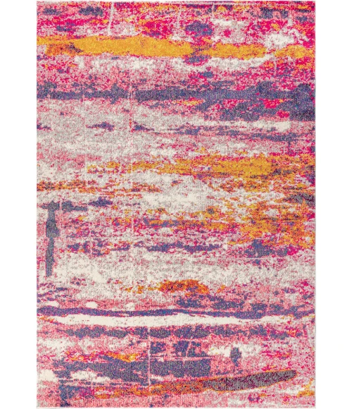 Contemporary POP Modern Abstract Brushstroke Pink/Cream 8 ft. x 10 ft. Area Rug