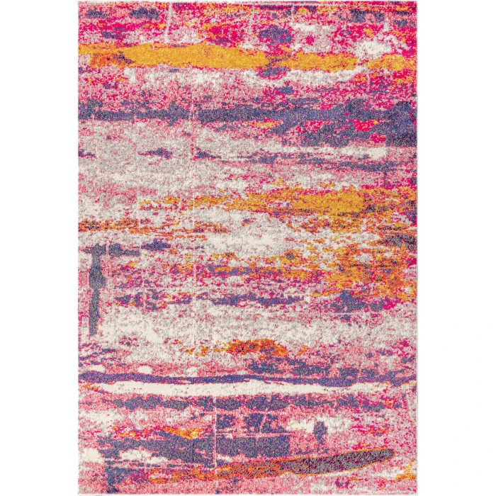 Contemporary POP Modern Abstract Brushstroke Pink/Cream 3 ft. x 5 ft. Area Rug
