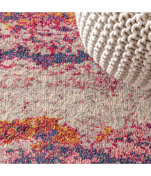 Contemporary POP Modern Abstract Brushstroke Pink/Cream 8 ft. x 10 ft. Area Rug