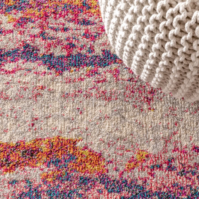 Contemporary POP Modern Abstract Brushstroke Pink/Cream 3 ft. x 5 ft. Area Rug
