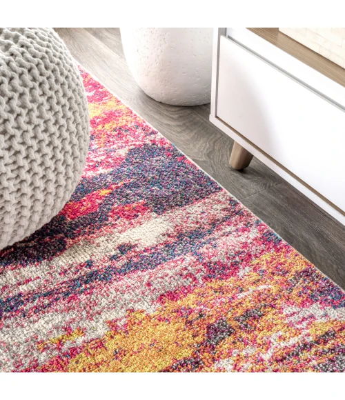 Contemporary POP Modern Abstract Brushstroke Pink/Cream 8 ft. x 10 ft. Area Rug