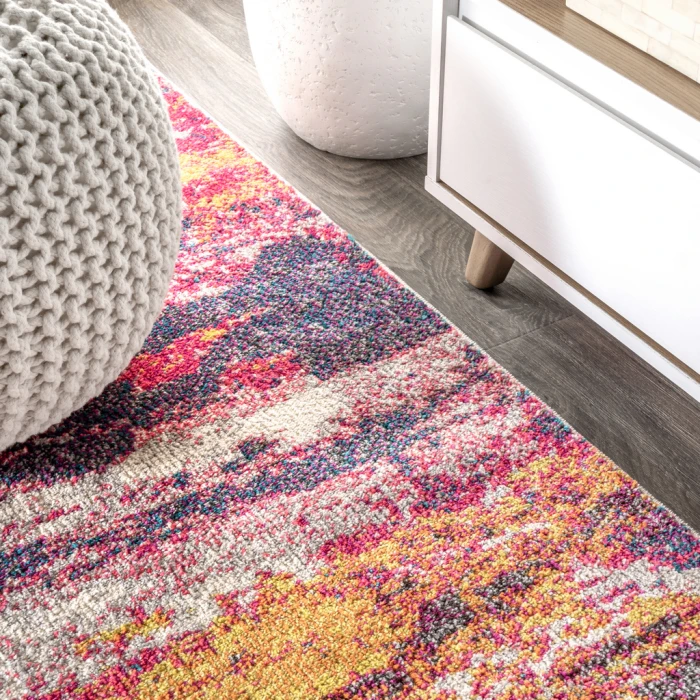 Contemporary POP Modern Abstract Brushstroke Pink/Cream 3 ft. x 5 ft. Area Rug