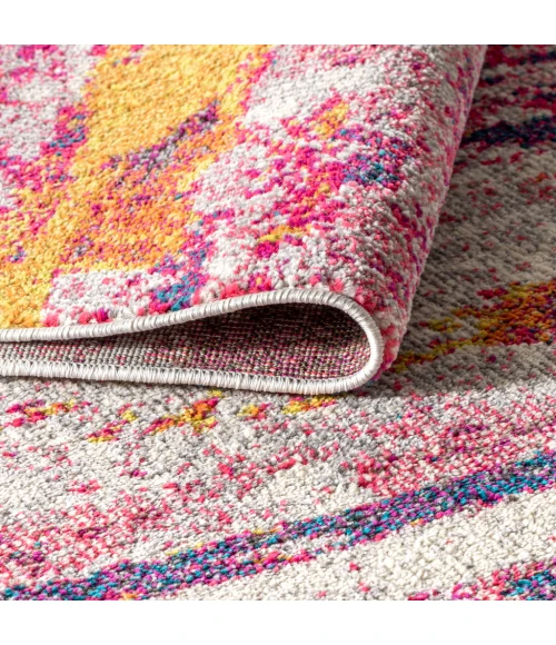 Contemporary POP Modern Abstract Brushstroke Pink/Cream 8 ft. x 10 ft. Area Rug