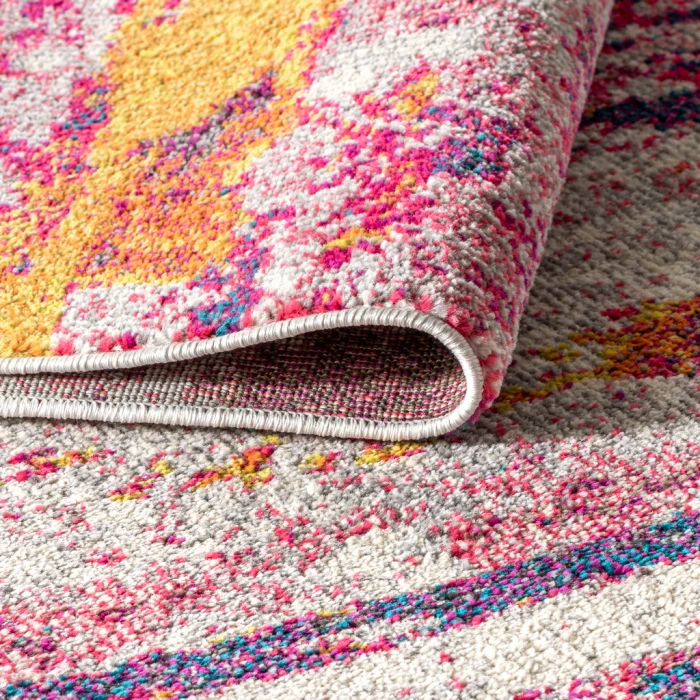 Contemporary POP Modern Abstract Brushstroke Pink/Cream 3 ft. x 5 ft. Area Rug