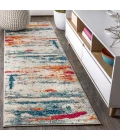 Contemporary POP Modern Abstract Brushstroke Cream/Blue 2 ft. x 8 ft. Runner Rug