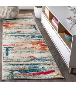 Jonathany Contemporary Pop CTP102C Cream/Blue Area Rug 2 ft. 3 in. X 8 ft. Runner
