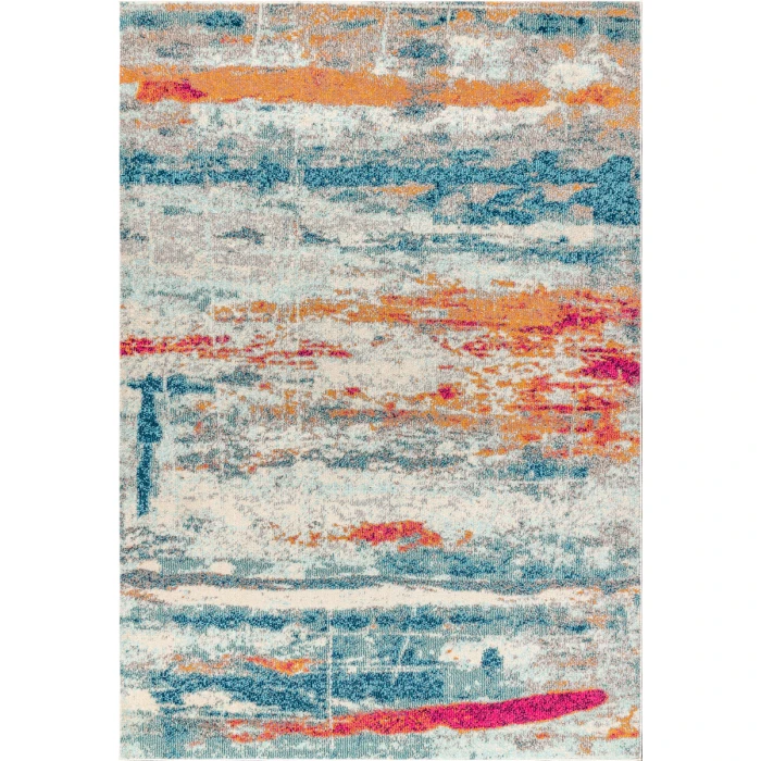 Contemporary POP Modern Abstract Brushstroke Cream/Blue 3 ft. x 5 ft. Area Rug