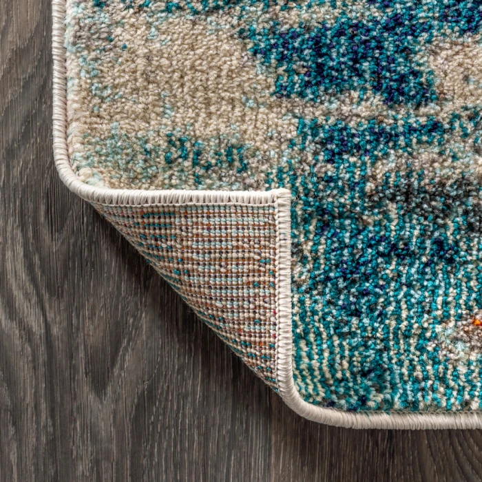 Contemporary POP Modern Abstract Brushstroke Cream/Blue 3 ft. x 5 ft. Area Rug