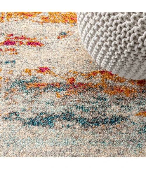 Contemporary POP Modern Abstract Brushstroke Cream/Blue 4 ft. x 6 ft. Area Rug