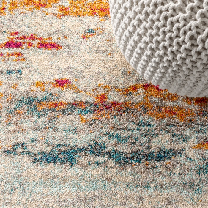 Contemporary POP Modern Abstract Brushstroke Cream/Blue 3 ft. x 5 ft. Area Rug
