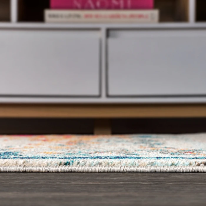Contemporary POP Modern Abstract Brushstroke Cream/Blue 2 ft. x 8 ft. Runner Rug