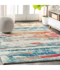 Contemporary POP Modern Abstract Brushstroke Cream/Blue 4 ft. x 6 ft. Area Rug