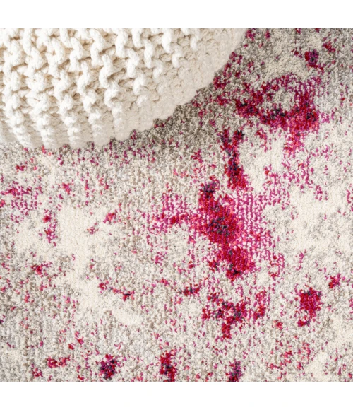 Contemporary POP Modern Abstract Vintage Faded Maroon/Gray 5 ft. x 8 ft. Area Rug