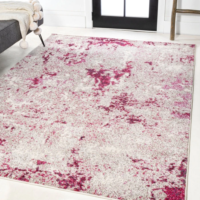 Contemporary POP Modern Abstract Vintage Faded Maroon/Gray 8 ft. x 10 ft. Area Rug