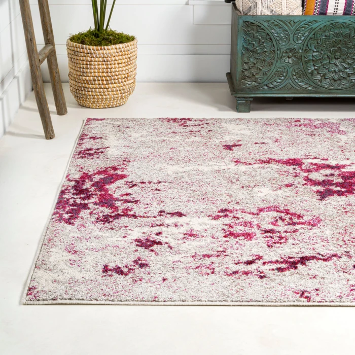 Contemporary POP Modern Abstract Vintage Faded Maroon/Gray 8 ft. x 10 ft. Area Rug