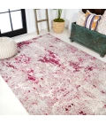Contemporary POP Modern Abstract Vintage Faded Maroon/Gray 5 ft. x 8 ft. Area Rug