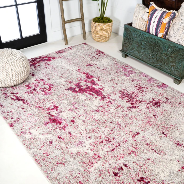 Contemporary POP Modern Abstract Vintage Faded Maroon/Gray 8 ft. x 10 ft. Area Rug