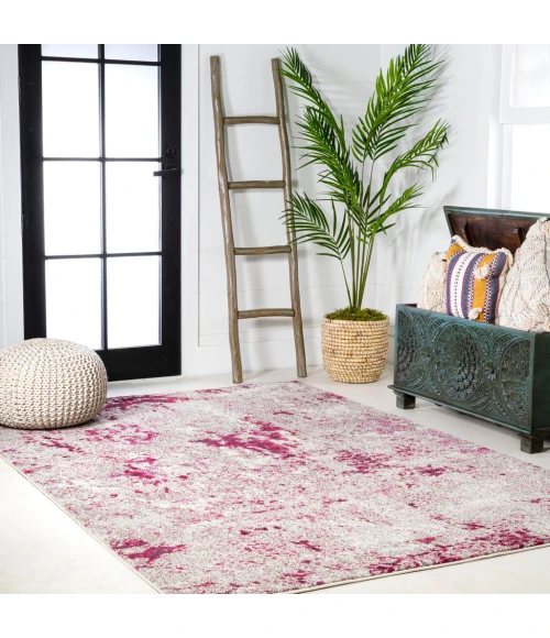 Contemporary POP Modern Abstract Vintage Faded Maroon/Gray 5 ft. x 8 ft. Area Rug