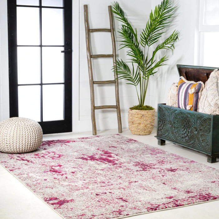 Contemporary POP Modern Abstract Vintage Faded Maroon/Gray 8 ft. x 10 ft. Area Rug