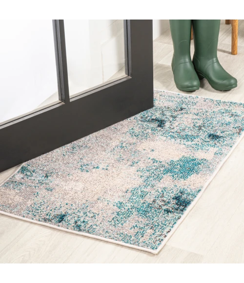 Contemporary POP Modern Abstract Vintage Cream/Blue 2 ft. x 3 ft. Area Rug