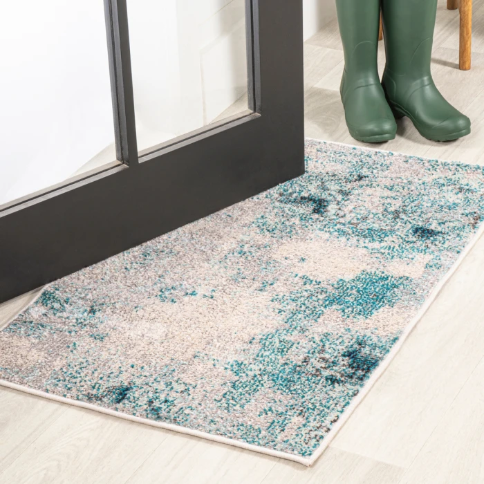 Contemporary POP Modern Abstract Vintage Cream/Blue 2 ft. x 3 ft. Area Rug