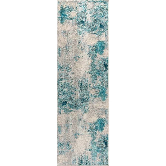 Contemporary POP Modern Abstract Vintage Cream/Blue 2 ft. x 10 ft. Runner Rug