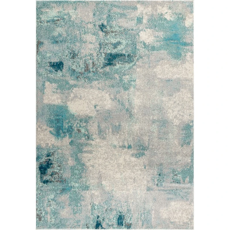 Contemporary POP Modern Abstract Vintage Cream/Blue 8 ft. x 10 ft. Area Rug