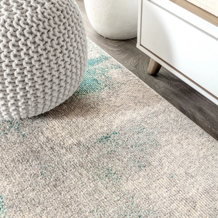 Contemporary POP Modern Abstract Vintage Cream/Blue 3 ft. x 5 ft. Oval Area Rug