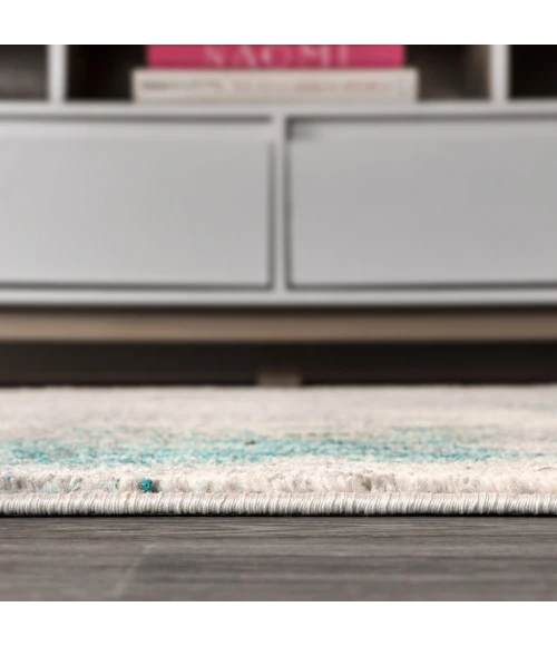 Contemporary POP Modern Abstract Vintage Cream/Blue 5' Round Area Rug