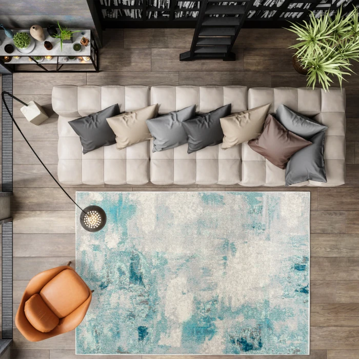 Contemporary POP Modern Abstract Vintage Cream/Blue 9 ft. x 12 ft. Area Rug