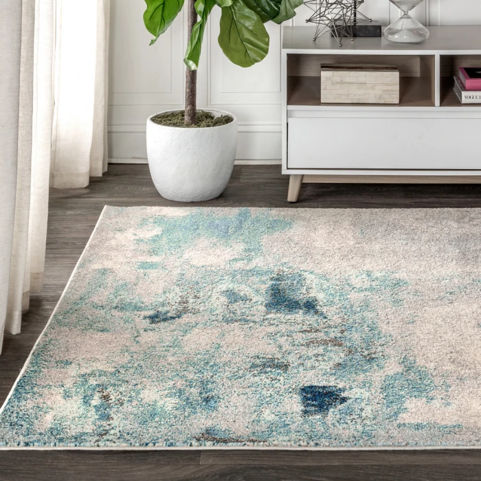 Contemporary POP Modern Abstract Vintage Cream/Blue 9 ft. x 12 ft. Area Rug