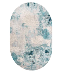 Jonathany Contemporary Pop CTP104A Cream/Blue Area Rug 6 ft. 7 in. X 9 ft. Oval