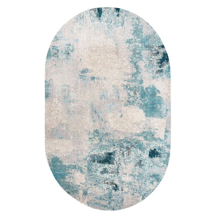 Contemporary POP Modern Abstract Vintage Cream/Blue 3 ft. x 5 ft. Oval Area Rug