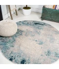 Contemporary POP Modern Abstract Vintage Cream/Blue 5' Round Area Rug